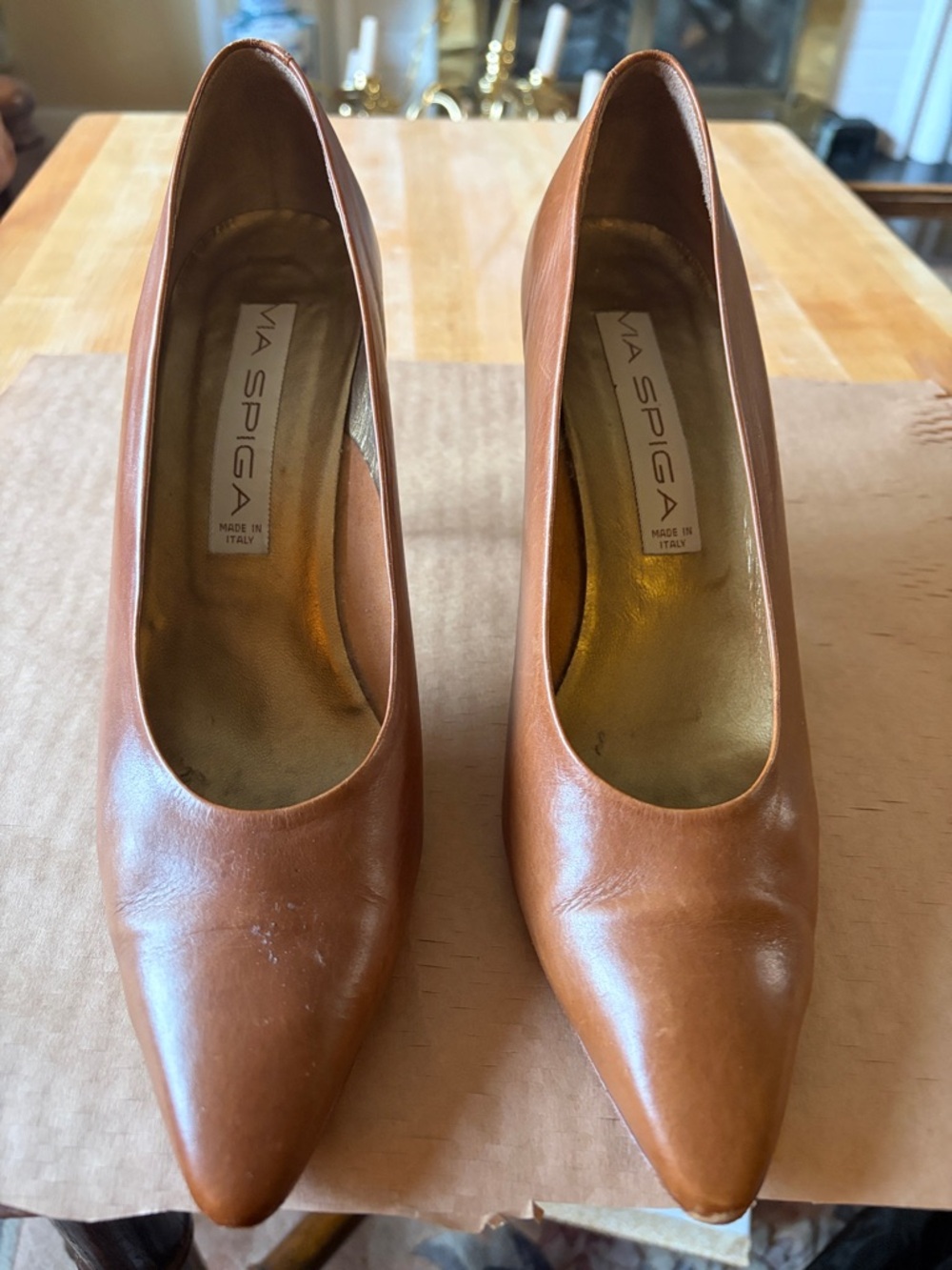 Via Spiga Tan Leather Pointed-Toe Pumps